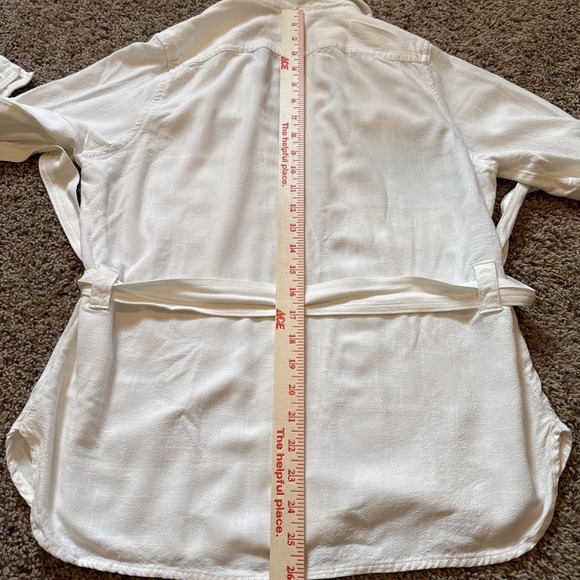 Stradivarius White Linen Blend Roll Tab Sleeve Utility Belted Shirt Size Medium - Picture 8 of 9